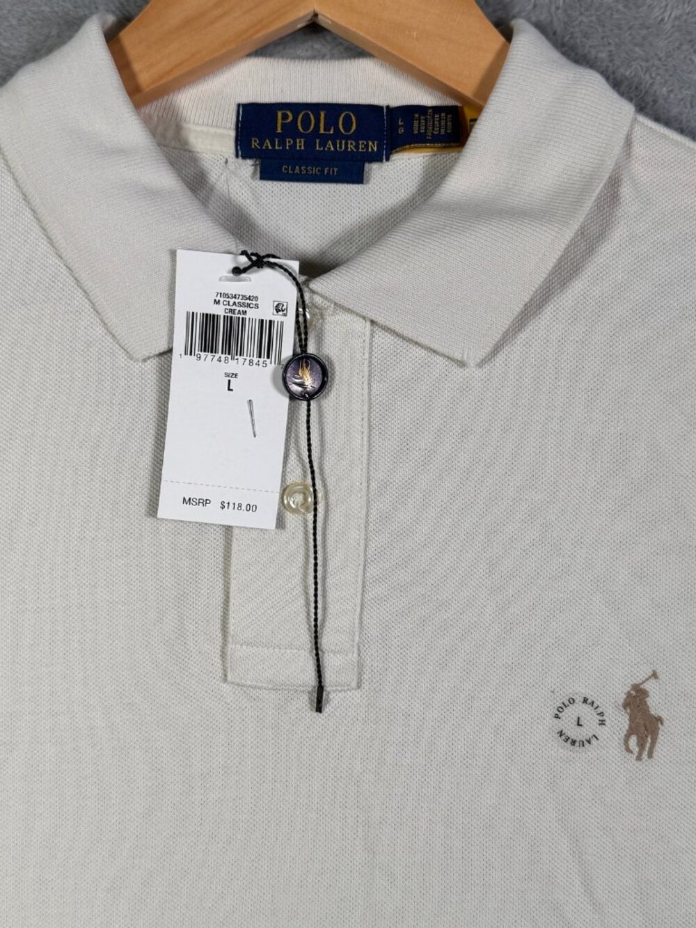 Polo Ralph Lauren Shirt Mens L Cream Classic Fit Short Sleeve Pique Mesh$118